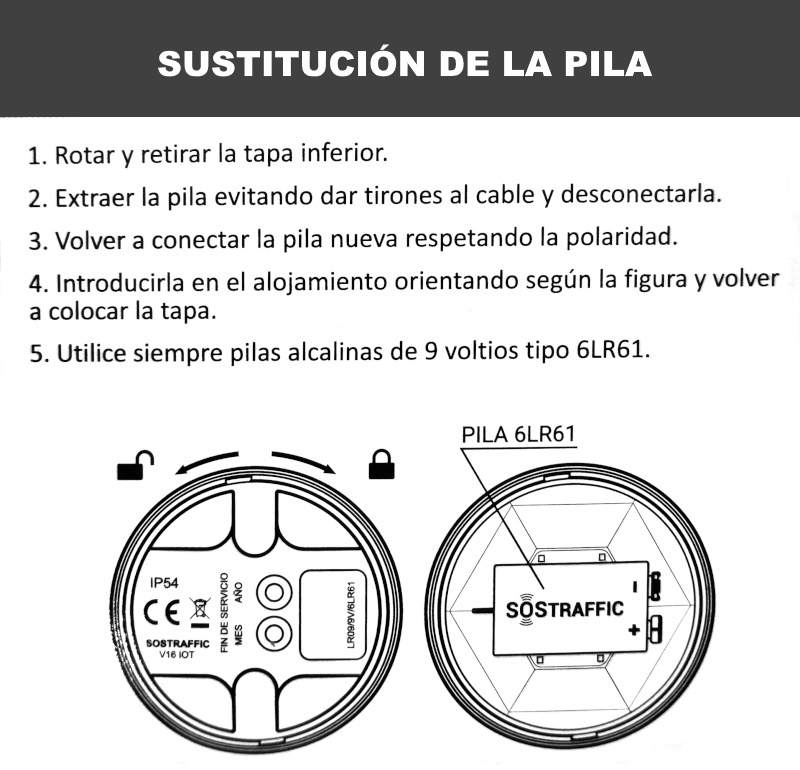 SosTraffic V16 IOT - Sustitución de la pila