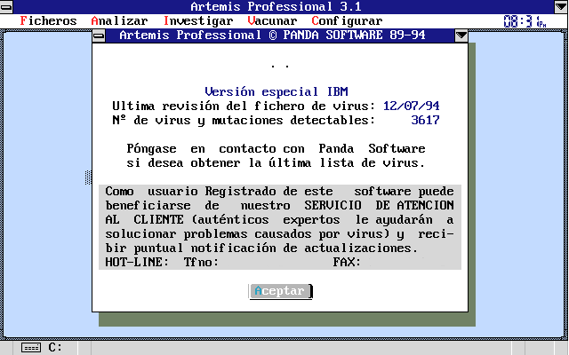 Artemis, recordatorio de los programas antivirus para MS-DOS