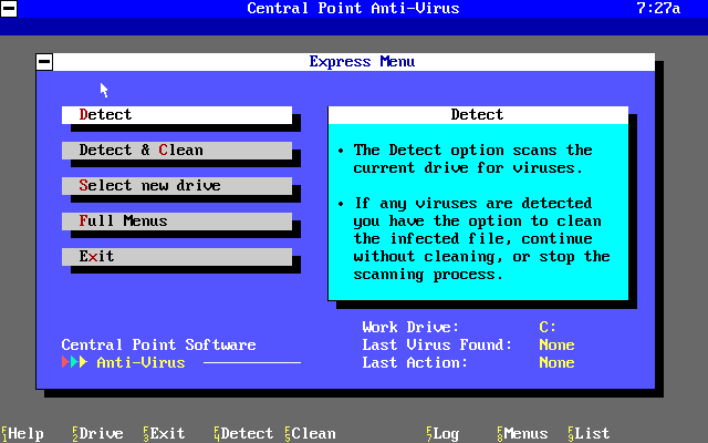Central Point, recordatorio de los programas antivirus para MS-DOS