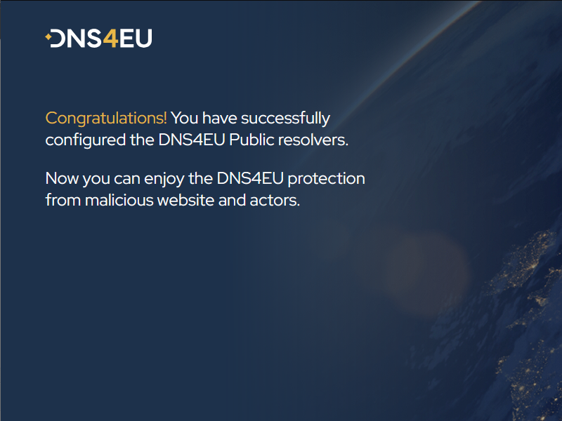 Pantalla de test de DNS4EU Pantalla de test de DNS4EU