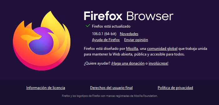 Nueva versión 106 del navegador Mozilla Firefox