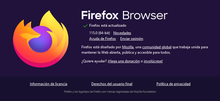 Nueva versión 115 del navegador Mozilla Firefox