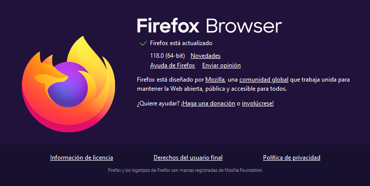 Nueva versión 118 del navegador Mozilla Firefox
