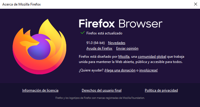 Nueva versión 91 del navegador Mozilla Firefox
