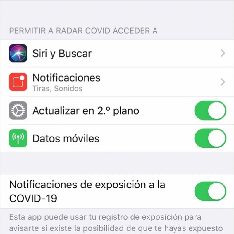 Aplicación de rastreo Radar Covid - Permisos iOS