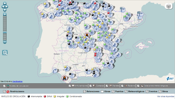 El mapa interactivo de carreteras y circulación de la DGT